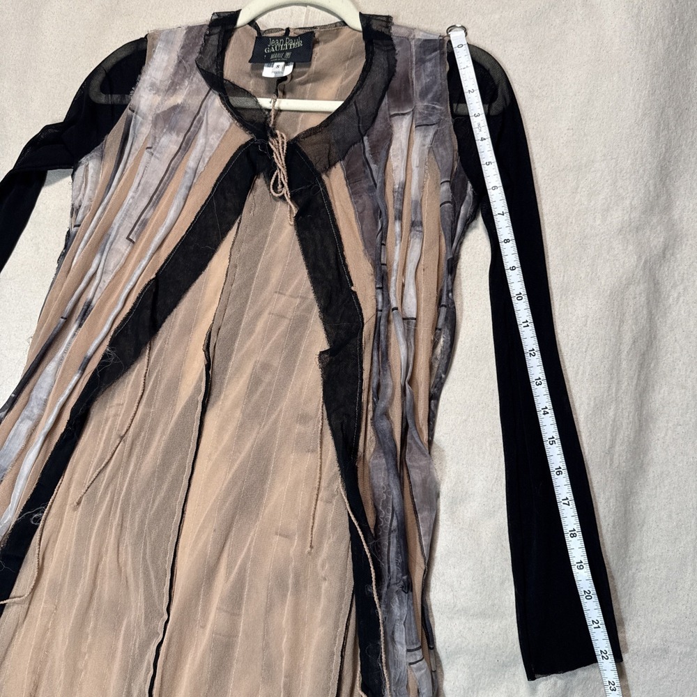 Jean Paul Gaultier Black, Beige & Gray Layered Fringe Long Sleeve Top - Picture 6 of 15